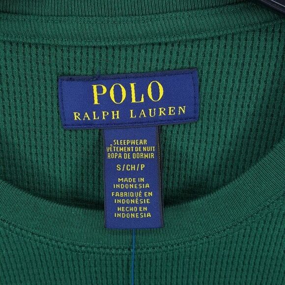 POLO Shirt Mens Small Green Pullover Crew Thermal Long Sleeve Raised Logo Pony - Picture 2 of 7